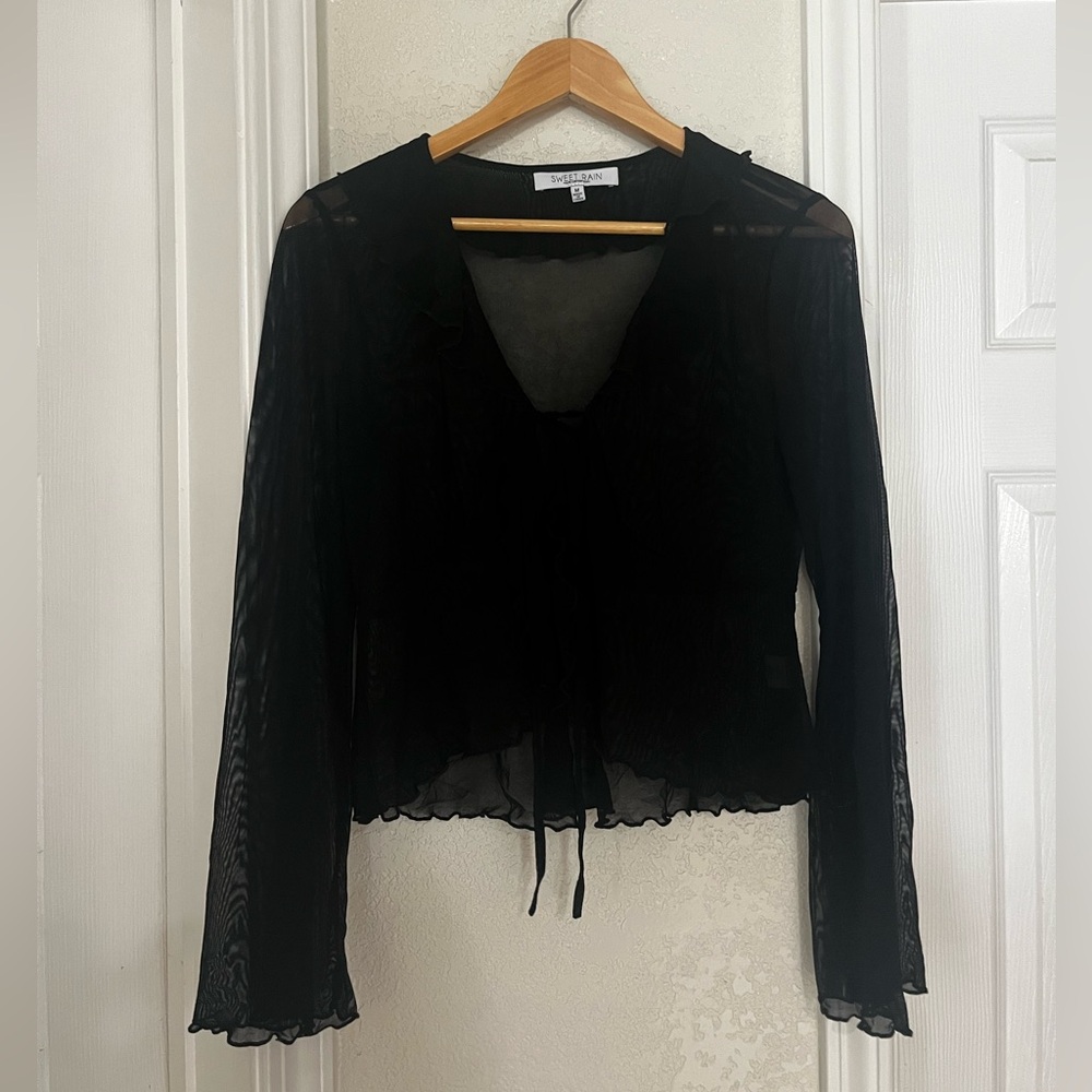 Sweet Rain Black Sheer Blouse